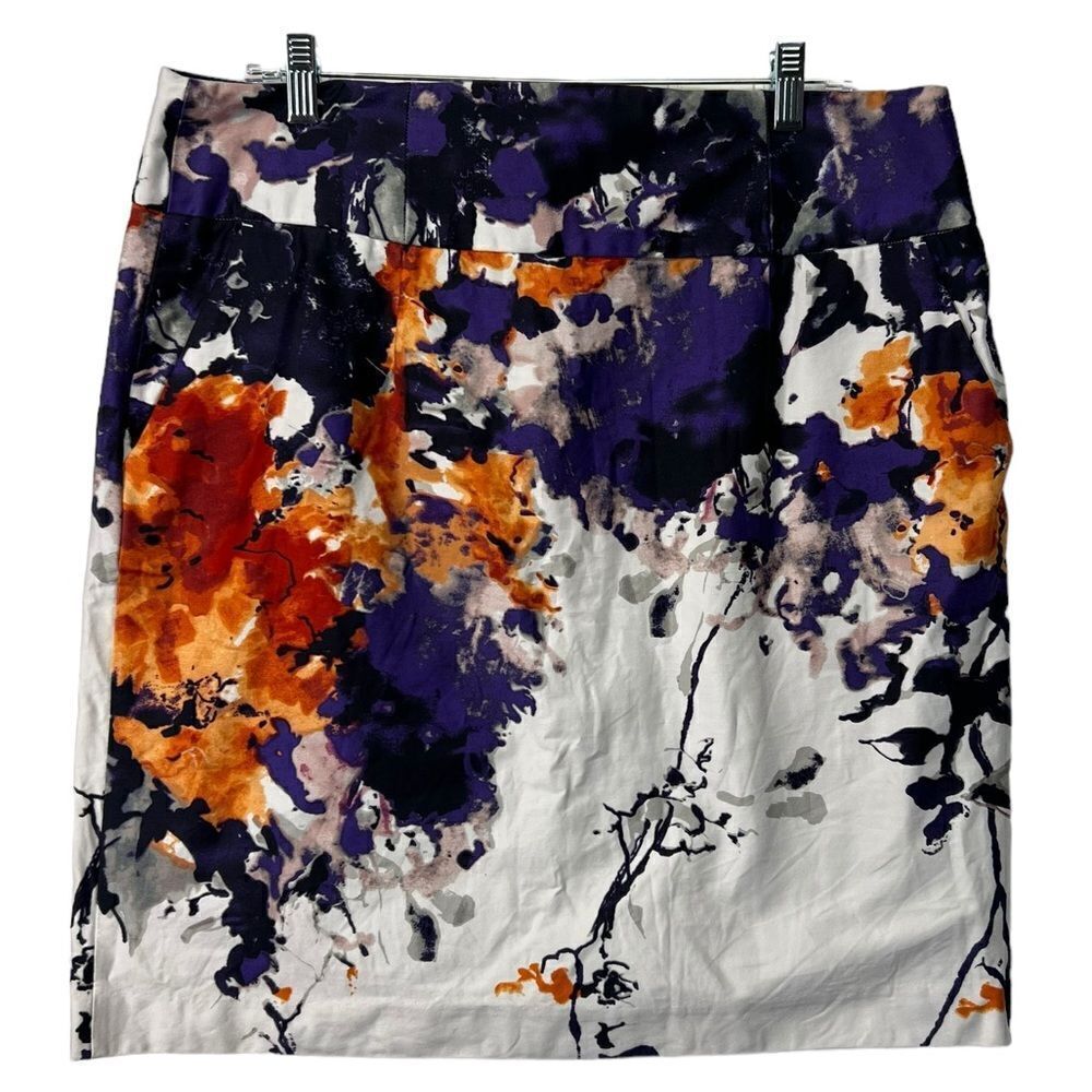 Yvos Orange, Purple & White Floral Pencil Skirt, Size: 16